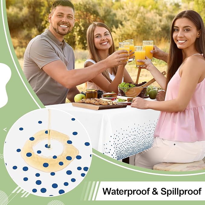 misaya 4 Packs Dot Disposable Table Cloth, 54 x 108 Inch Waterproof Plastic Tablecloth, Rectangle Navy Dots in White Table Covers for Easter, Picnic, Birthday, Party