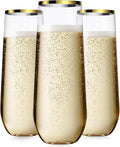 24 Pcak Champagne Flutes Plastic, 9 Oz Disposable Stemless Mimosa Gold Rim Toasting Glasses, Clear Crystal Plastic Cocktail Cups for Party Wedding Birthday