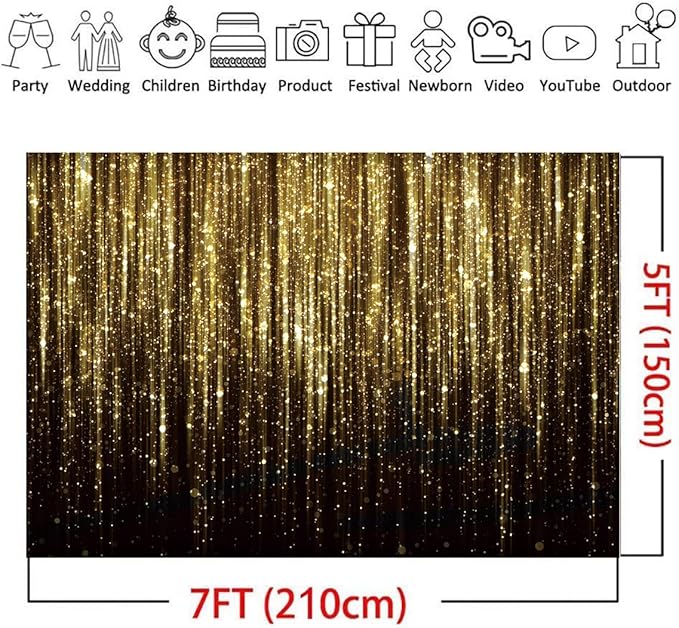 Black Gold for Adult Kids Birthday Party Photo Backdrop Decorations Banner Streamer Flash Banner Party Photography 7x5ft