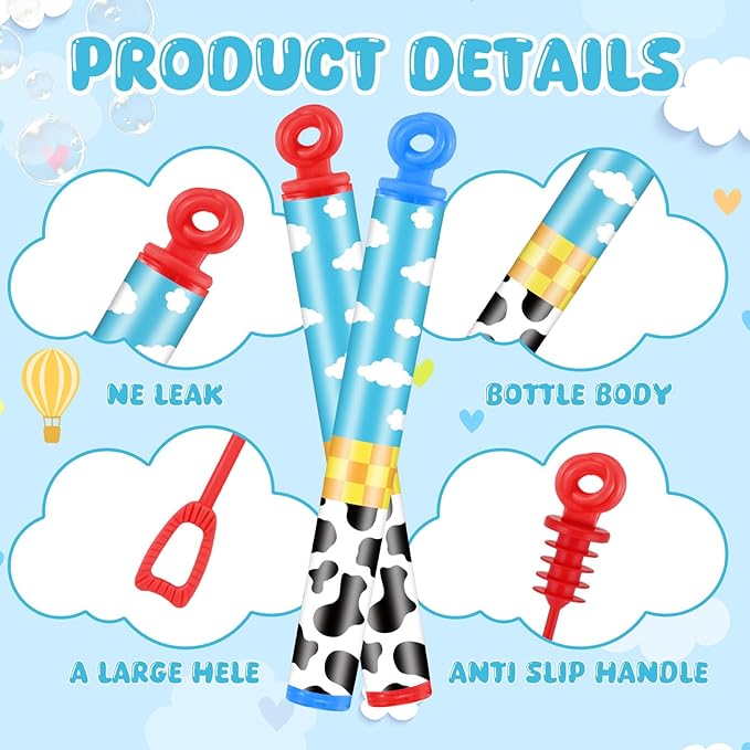 32 Pcs Story Party Favors Bubble Wands Blue Sky White Clouds and Cow Print Bubble Wand Party Favors for Adult Summer Activity Birthday Prizes Goodie Bag Stuffers Gifts Wedding Supplies