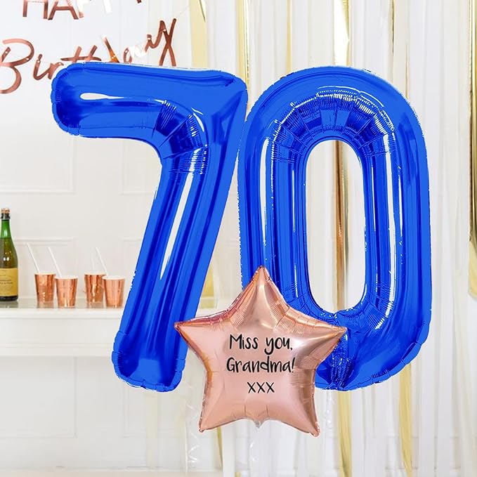Number Balloons Navy Blue Balloons - Giant Number 70 Balloon, Blue 70th Number Balloon Birthday Decorations for Men