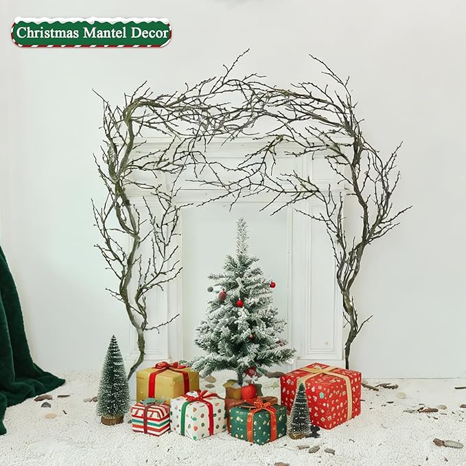 190cm/74.8inch Artificial Creepy Flexible Tree Branches Faux Grape Vines Garland Twigs with Moss Wood Craft for Halloween Door Wall Hanging Haunted Mansion Theme Outdoor Mantel Yules Decoration (2)