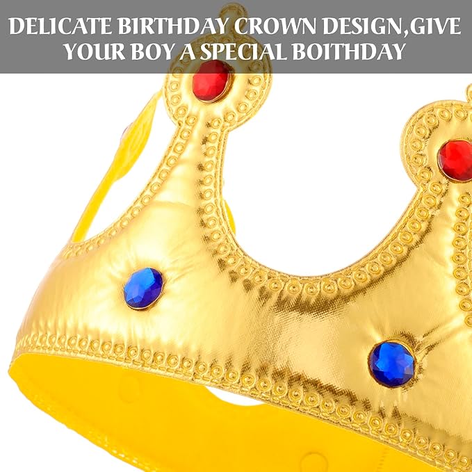 WILLBOND Birthday King Crown, Birthday Sash and Button Pins Party Accessory Set for Boys Kids Party Decorations