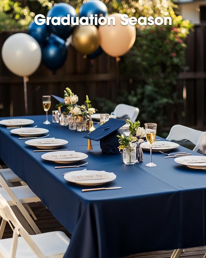 Pureegg Plastic Table Cloth Disposable 12 Pack, 54 x 108 Inch Table Cloths, Graduation Decorations Class of 2026, Graduation Party, Tablecloths, Rectangle, Plastic Cover, Leakproof & Sturdy, Navy Blue