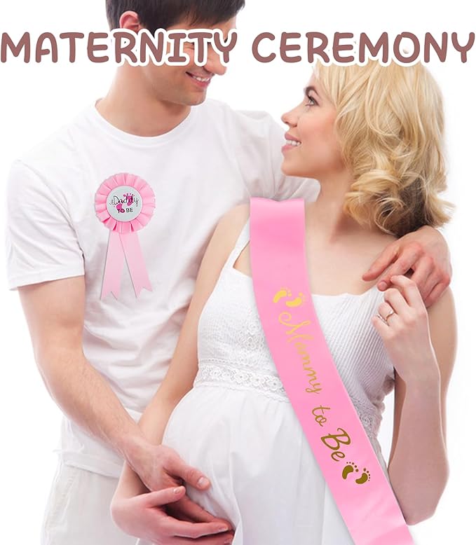 2 Pcs Baby Shower Decorations, Mommy to Be Sash and Daddy to Be Badge Set, It's a Themed Party Supplies for Baby Shower and Gender Reveal Decoracion (Pink 2 Pcs)