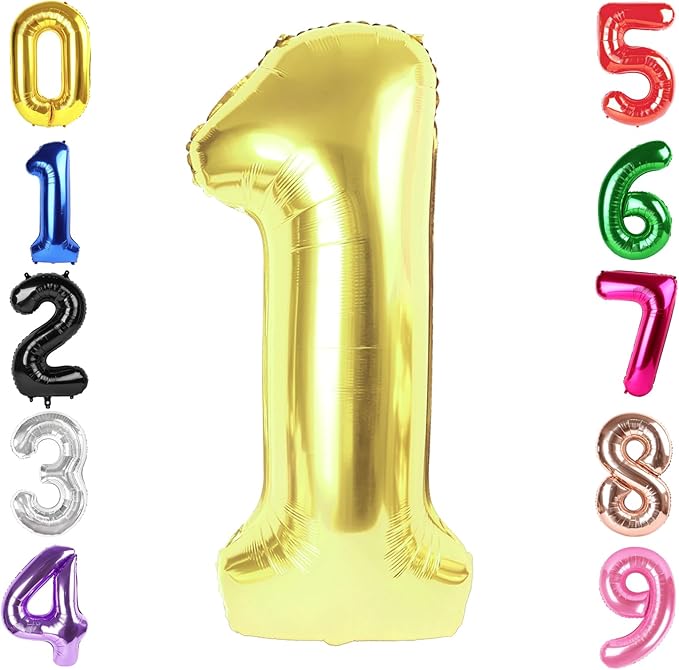 40 Inch Champagne Gold Number 1 Balloon, Giant Number 1 Balloons for 11th 12th 21st Birthday Decorations, Party Supplies for Baby Boy Girl, Champagne Gold Party Decor