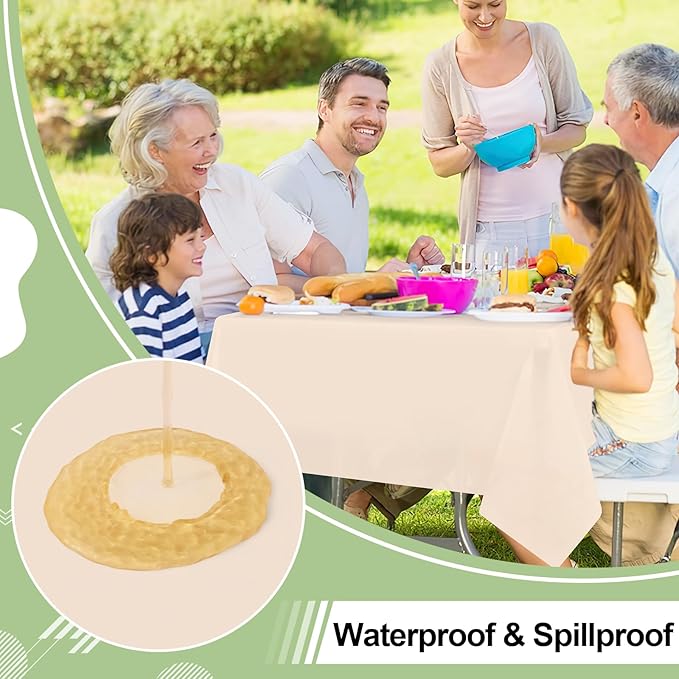 misaya 6 Packs Disposable Plastic Table Cloth, 54 x 108 Inch Waterproof Rectangle Tablecloth, Leakproof & Sturdy Decorative Table Covers for Easter, Picnic, Party and Outdoor, Ivory