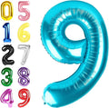 Light Blue Balloons Numbers 9, Big 40 Inch Happy 9 19 29 90 Birthday for Men And Women, Foil Balloons Decoratins for Wedding Anniversary, Single, New Year, Halloween Party Syupplies