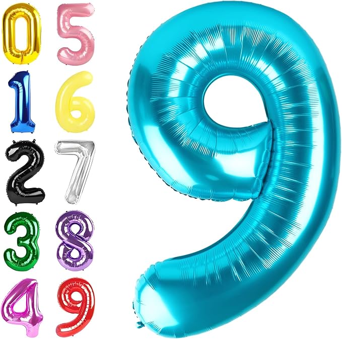 Light Blue Balloons Numbers 9, Big 40 Inch Happy 9 19 29 90 Birthday for Men And Women, Foil Balloons Decoratins for Wedding Anniversary, Single, New Year, Halloween Party Syupplies