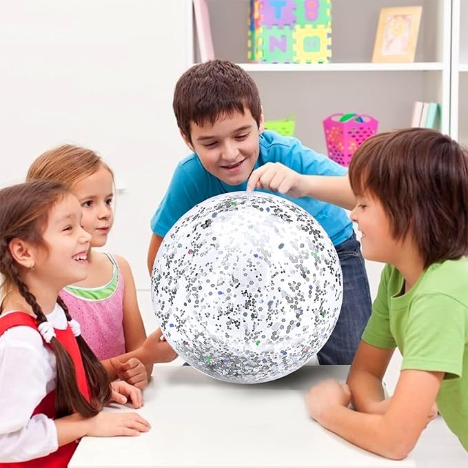12 Pack Inflatable Glitter Beach Balls Bulk-16" Beach Ball Swimming Pool Toys for Games Adults Kids, Summer Pool Beach Party Decoration,Luau Decorations Essential Blow Up Beach Ball (Silver,Glitter)