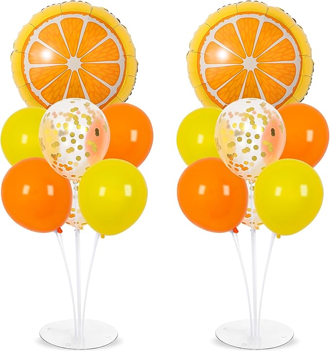 Little Cutie Fruit Party Balloons Stand Kit 2 Sets With 2 Orange Slice Foil Balloons Orange Yellow Gold Confetti Balloon Centerpiece for Tables for Birthday Party Little Cutie Baby Shower Decorations