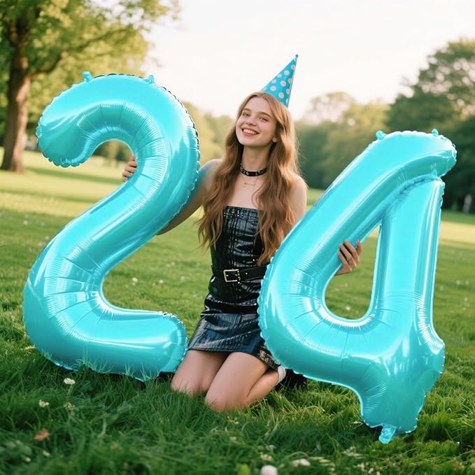 40 Inch Light Blue Number 24 Digital Balloon,Jumbo Mylar Foil Helium Balloon for 24 Balloons for Birthday Party,Wedding Anniversary Party Decorations