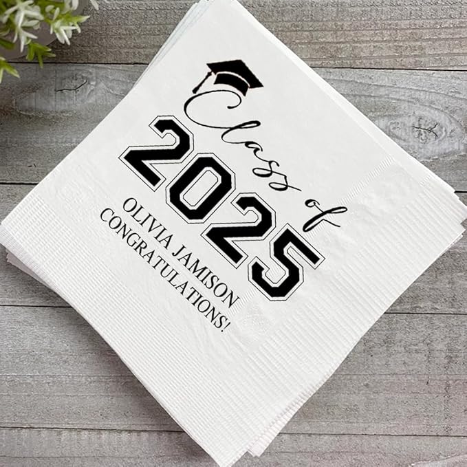 Personalized Graduation Party Disposable Napkins, Custom Grad Party Decor, Class Of 2025, Congratulations Grad, Gifts For Graduations Parties Style 3