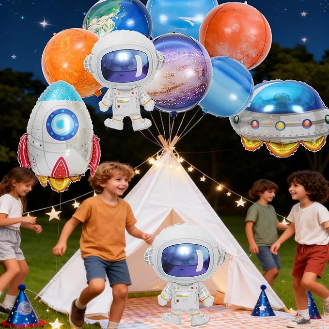 16-Piece Space-Themed Foil Balloon Set Perfect for Space Astronaut,Spaceship and Rocket-Themed Birthday Party Decorations Galaxy,Planet-Themed Party Supplies