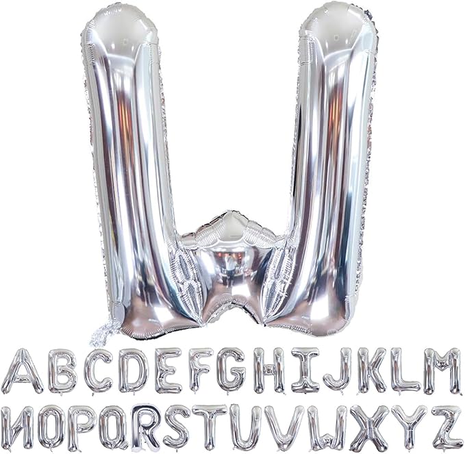 Silver Letter W Balloons 40 inch Large Alphabet W Balloons Silver Helium Foil Letter Balloon Banner for Birthday Party Anniversary Wedding Decoration