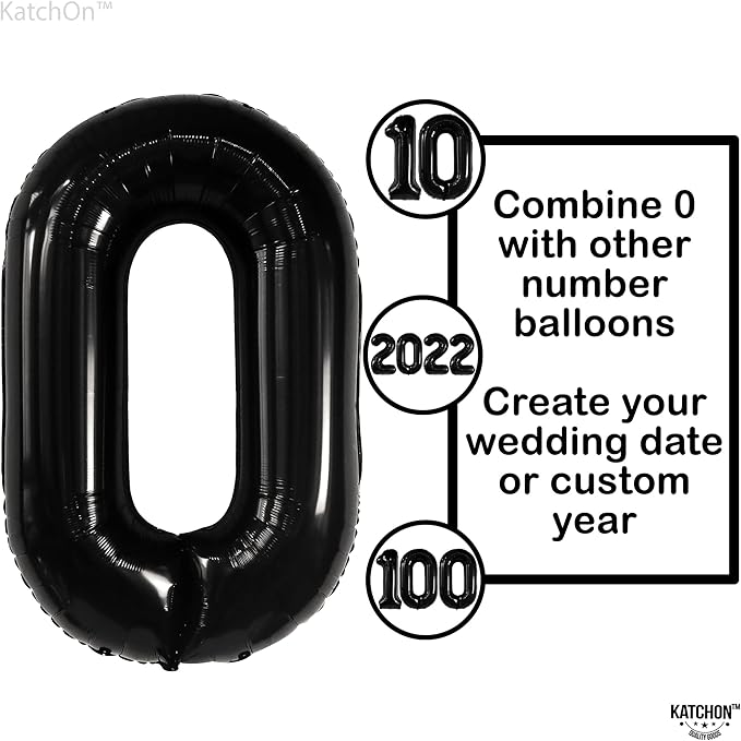 Large, Black 0 Balloon Number - 40 Inch | Foil Number Balloons for Birthday Party Decorations | 0 Balloon For Anniversary Decorations | Black Party Decoration