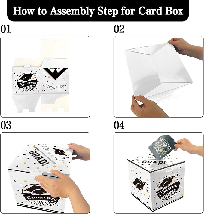 Graduation Card Box, Graduation Party Decorations 2025, White Graduation Box, Graduation Card Holder, Foldable Cardboard Congrats Grad Card Gift Box for Graduation Party Supplies Party Favors