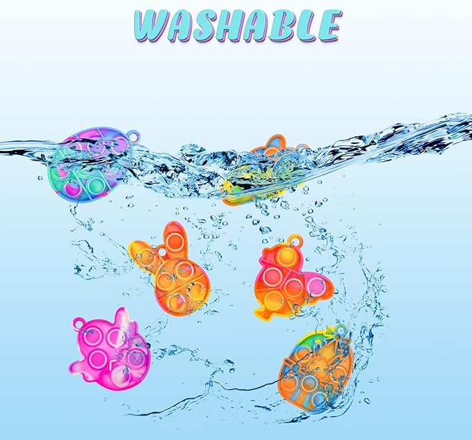 Easter Pop Fidget Toys Bulk 24Pcs Easter Party Favors for Kids, Easter Egg Fillers Basket Stuffers Sensory Mini Pop Keychain Stuffers Fidgets for Classroom Prizes Kids Party Supplies Gifts