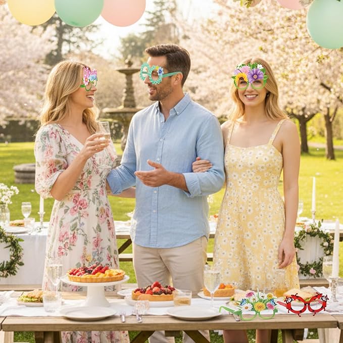 Pajean 32 Pack Spring Party Decorations Eyeglasses Springtime Themed Paper Glasses Supplies Flowers Butterflies Photo Booth Props Frame for Springtime Easter Tea Party Decoration Supplies