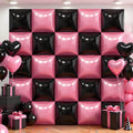 36Pcs Pink and Black Square Foil Balloons Wall Backdrop, Double Sided Metallic Foil Balloons Tunnel Arch Garland Kit for Photo Booth Birthday Wedding Halloween Christmas Party Decorations