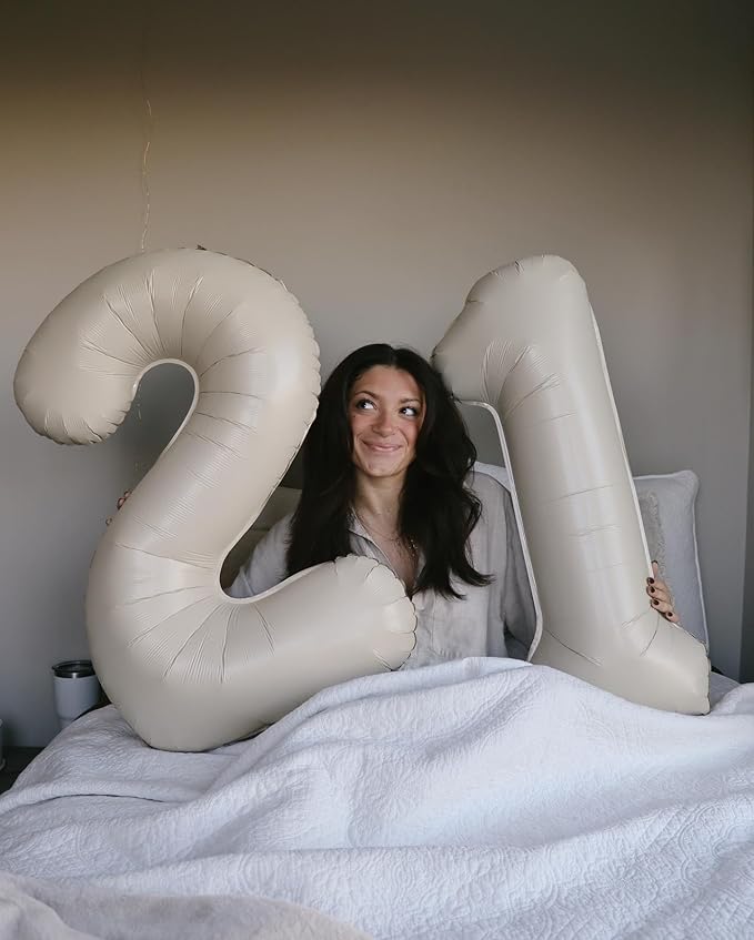 21 Balloon Number, Cream Number 21st Birthday Balloons 40 Inch, 21 or 12 Years Old Cream Birthday Decorations for Men Women Him Her, 21st Anniversary Decorations