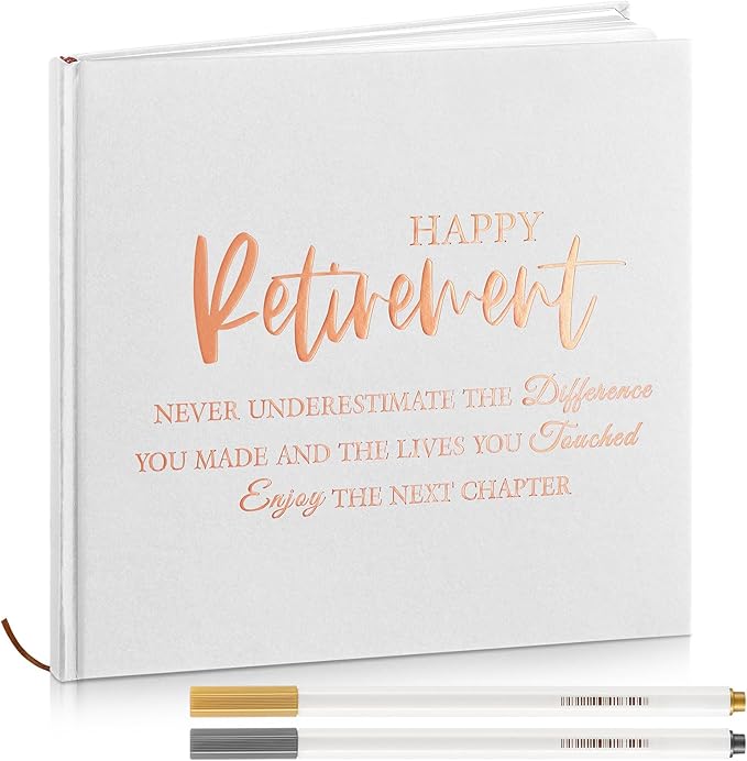 2026 Retirement Guest Book with 2 Markers 8.7'' Square Hardcover Blank Guest Photo Signing Memory Book Happy Retirement Gift Party Supplies for Women Men Teacher Grad Decor (White,Classic)