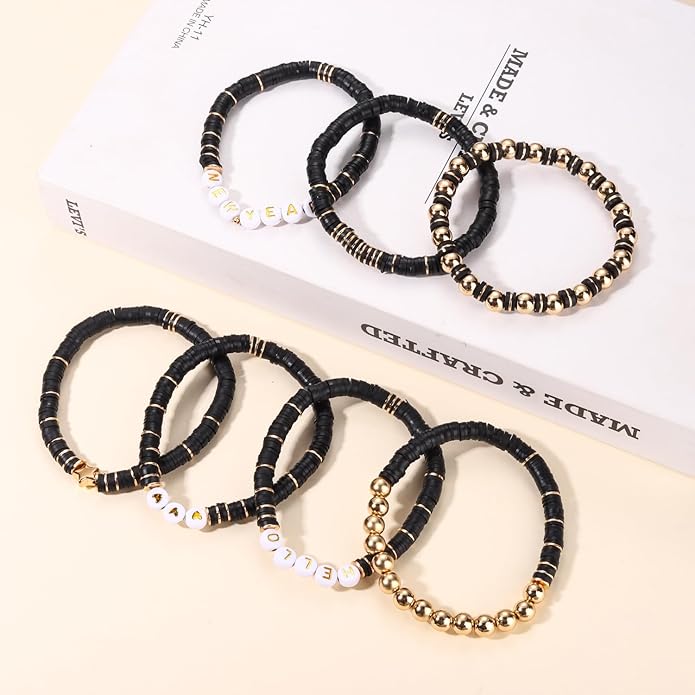 Surfer Heishi Bracelets for Women Stackable Rainbow Vinyl Disc Clay Beaded Stretch Bracelets Elastic Layering Friendship Bracelets Boho Summer Beach Jewelry