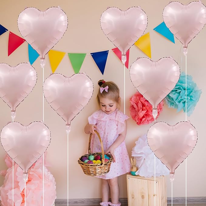 Baby Pink Heart Balloons, 18 Inch Pink Heart Balloons, 12Pcs Large Pearl Pink Heart Shape Foil Balloons, Pastel Pink Helium Foil Balloons for Boho Girls Women Birthday Wedding Baby Shower Valentines
