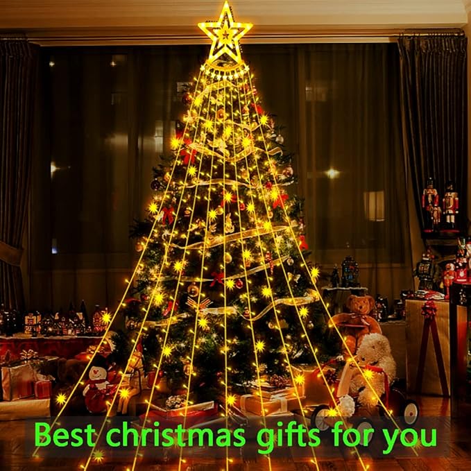 Aokudoni Christmas Lights Outdoor 12.6 ft 8-Lighting Modes Waterfall Xmas Lights Outdoor Christmas Decorations for Yard Tree House Holiday Party, Warm White