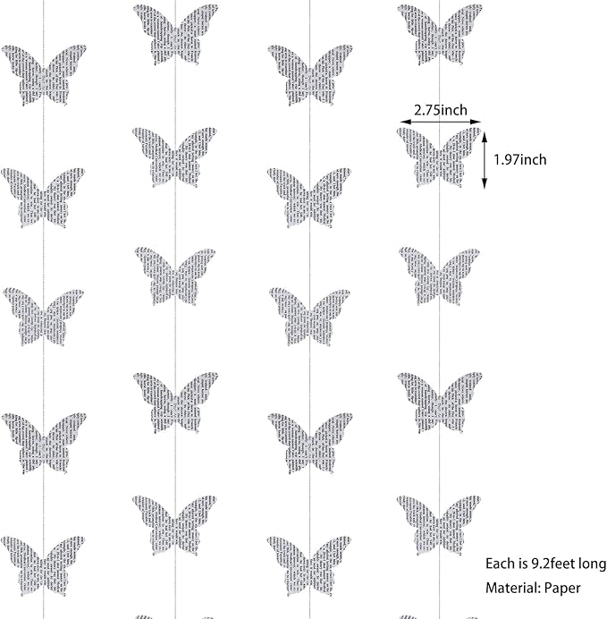 3D Paper Butterfly Garland Recycled Book Newspaper Hanging Garland Bunting Banner Party Decorations Wedding Baby Shower Home Decor 4 Pack Christmas Garlands (White)