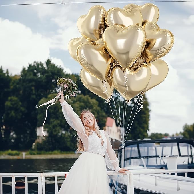 Pastel Gold Heart Balloons, 18 Inch 10 Pcs Light Yellow Foil Heart Balloons Pastel Yellow Heart Shape Foil Balloons Pastel Gold Party Balloons for Birthday Wedding Baby Party Valentines