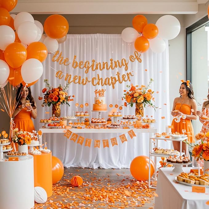 BEISHIDA Glitter Orange The Beginning of A New Chapter Banner,Farewell Book Themed Housewarming Party Congratulations Decorations,Going away Retirement party Garland,Graduation Sign 2026 Banner