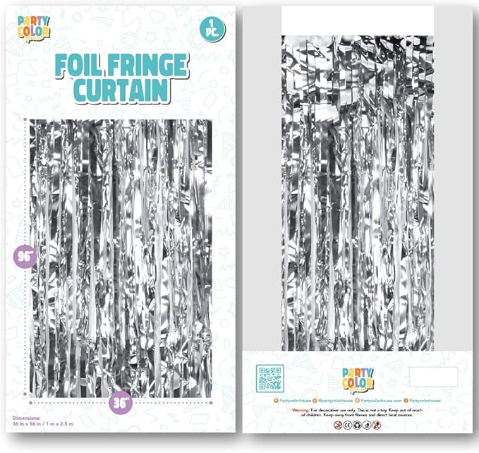 Pack of 2 Silver Foil Fringe Curtains – Silver Tinsel Backdrop for Photo Booth, Birthday, Wedding, Baby Shower, Bachelorette, Christmas & Holiday Party Decorations