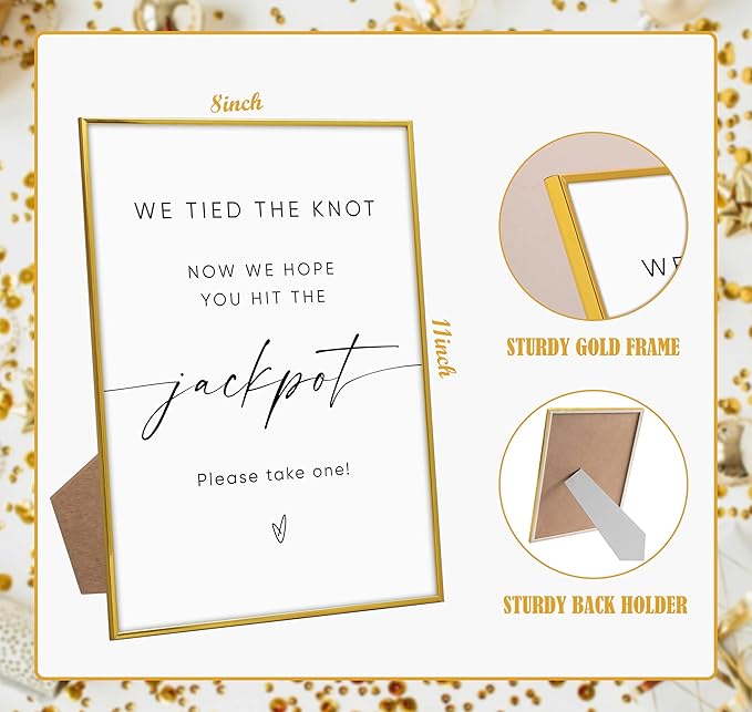Wedding Lottery Favor Sign, 8"X 11" Gold Frame Wood Wedding Sign with Stand, Engagement Party Decorations, Lottery Ticket Gift Ideas, Bridal Shower Party Favors for Ceremony and Reception-3