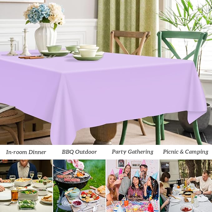 Mulbozy 12 Pcs Light Purple Plastic Tablecloth for Rectangle Table, 54 × 108 inches Disposable Purple Party Table Covers for Birthday, Anniversary, Wedding, Fine Dining, Graduation Party Decoration…