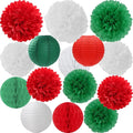 Red Green White Paper Flowers Tissue Pom Poms Honeycomb Lanterns 15pcs Christmas Party Decorations Mexican Italian Birthday Wedding Baby Shower Bachelorette Hanging Supplies Mprocherify