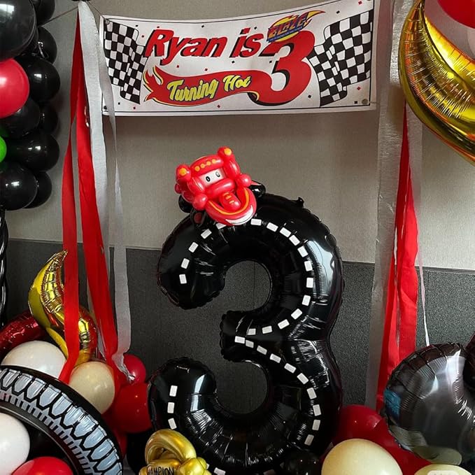 40 Inch Race Car Black Number Balloons Race Car Birthday Party Balloons Large Black Number 3 Balloons Boys 3rd Birthday Party Race Car Theme Party Decorations Supplies（Digital 3）