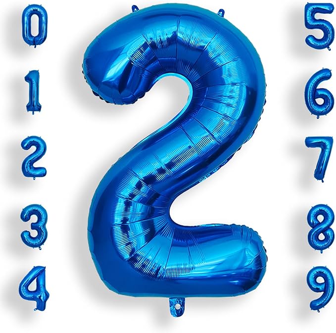 AULE 40 Inch Large 2 Balloon Numbers Blue, Big Foil Number Balloons, Giant Helium Happy Birthday Party Decorations for Man and Women, Huge Mylar Anniversary Party Supplies