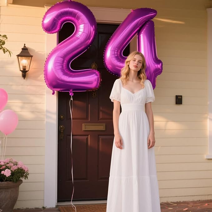 40 Inch Rose Purple Large Balloon Number 4 Balloon,Jumbo Mylar Foil Helium Balloon for 4 14 24 34 45 54 Birthday Digital Balloons for Birthday Party,Wedding Anniversary Party Decorations