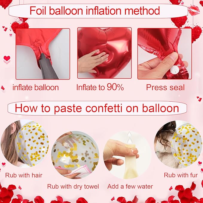 Happy Anniversary Decorations with Gold Happy Anniversary Banner, Red Heart Balloons, Love Balloon, Silk Rose Petals and Heart Hanging Decor for Valentines Day, Wedding, Bridal Shower Decorations