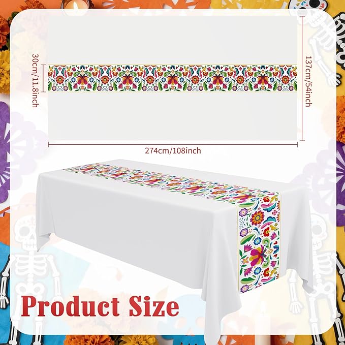 Oudain 3 Pcs Fiesta Tablecloth 108 x 54 Inch Plastic Tablecover Mexican Waterproof Tablecloth Disposable Table Cover for Taco Night Festive Mexican Fiesta Wedding Party Decoration (White 1)