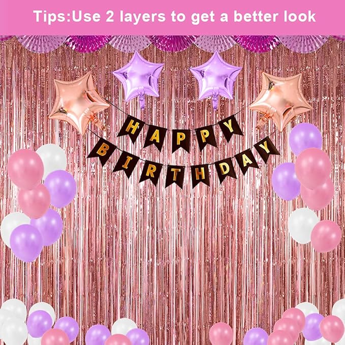 3 Pack Fringe Curtains Party Decorations,Tinsel Backdrop Curtains for Parties,Photo Booth Wedding Graduations Birthday Christmas Event Party Supplies (Rose Gold)