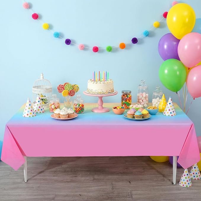 3 Pack Plastic Pastel Tablecloths, 54 x 108 Inch Disposable Easter Tablecloth Rainbow Table Cover Waterproof Rectangle Birthdays Party Table Cloth for Girl Princess Birthday Party Supplies