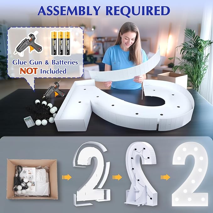 Marquee Number 2nd-Birthday Decorations: 4FT Large Light up Numbers 2 Big Sign for Boy Girl Second Birthday Sweet One Year Old Party Decor Anniversary Graduation Wedding Engagement Mosaic Balloon