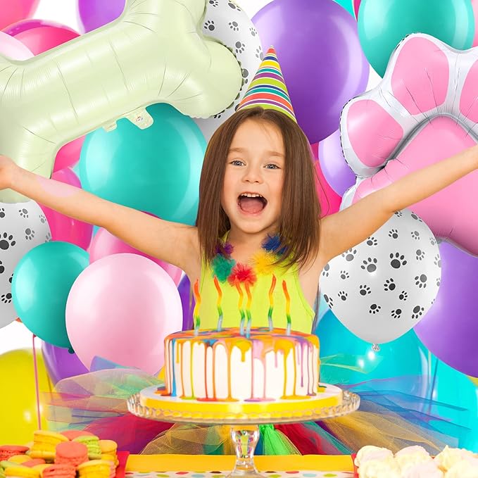 Civaner 164 Pcs Dog Paw Printed Balloons Garland Arch Kit Cartoon Latex Bone and Pink Paw Aluminum Foil Balloons for Puppy Themed Birthday Party Decorations