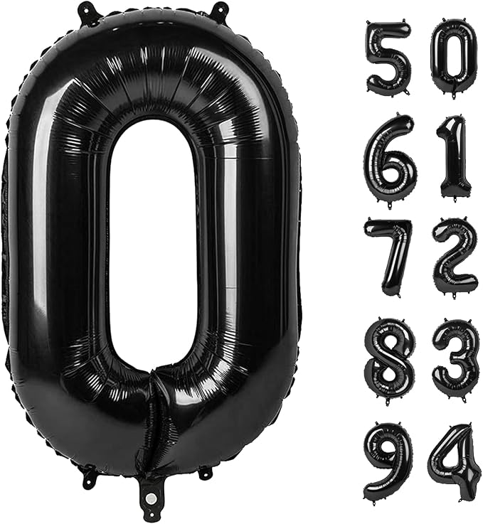 Black Number Balloon 40 Inch, 0 Number Balloons, 10 20 30 40 50 60 70 80 Numbers Balloon Birthday Decorations, Black Party Supplies for Women Men