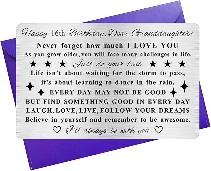 Granddaughter 16th Birthday Cards for Her, 16 Year Old Girls Birthday Gifts, Sweet Age 16 Bday Decorations