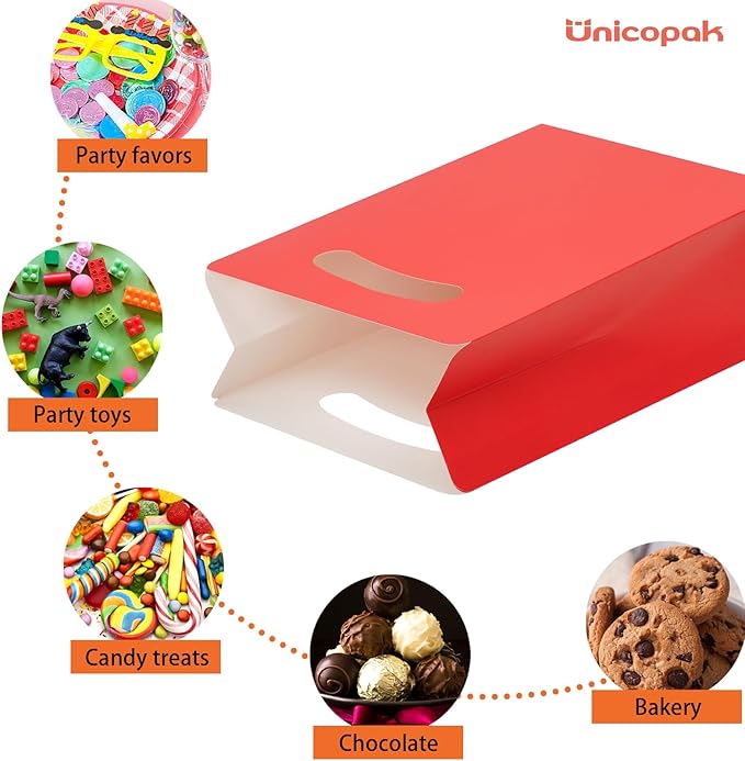 UnicoPak 16 Pack Red Party Favor Bags - 6×3×9” Premium Matte Red Gift Bags for Birthday, Valentine's Day, Christmas - Sturdy Red Goodie Bags with Handles, Customizable for Treats & Cookies