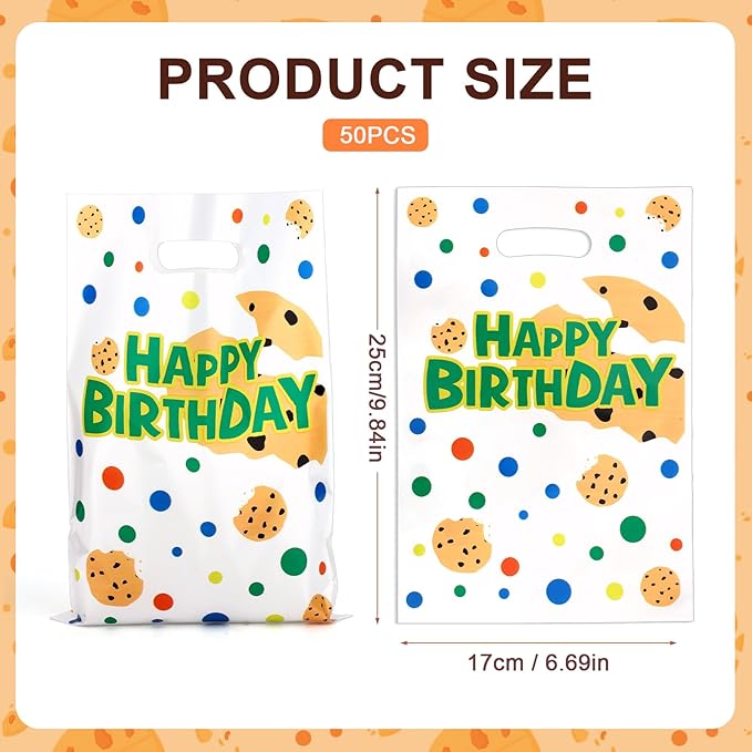 50pcs Cookies Gift Bags, Colorful Happy Birthday Goodie Bags for Party Favors Cartoon Theme Birthday Decorations for Boys Girls Celebrations Party Supplies