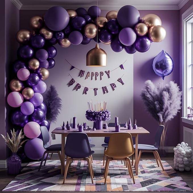 Purple and gold Balloon Arch Kit, 120PCS Purple and White Balloon Garland Pastal Purple White Gold Confetti Balloons for Girls Birthday Baby Shower Bridal Shower Graduation 2025 Party Decorations